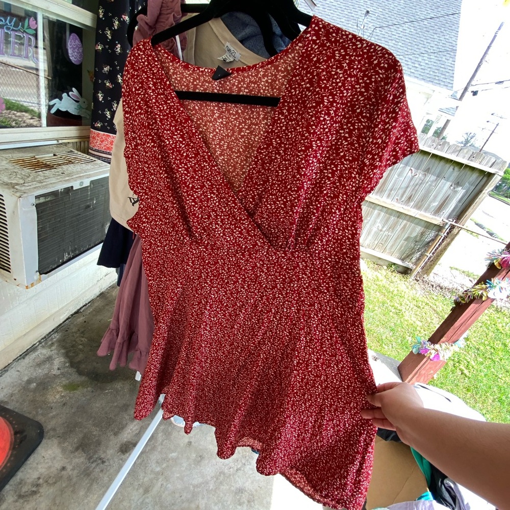 Red Floral V-Neck Dress